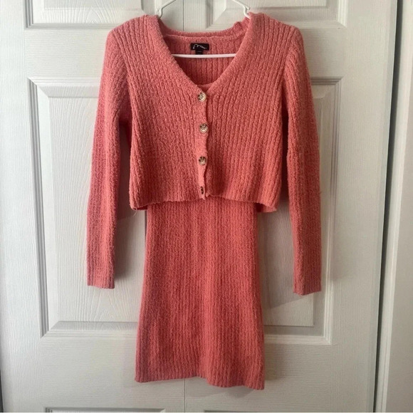 art class Girls Sweater Dress w/ Matching Crop Cardigan Peach Coral Size L 10/12 - Picture 1 of 3